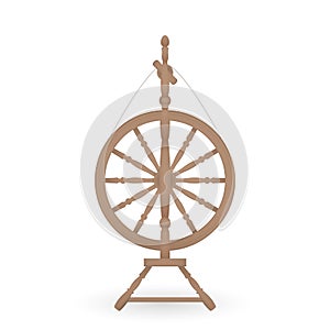 Wooden antique spinning wheel. Vector illustration.