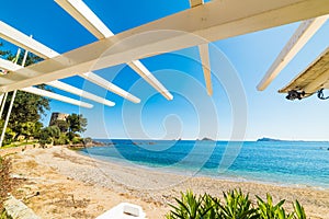 Wooden arbor by the sea in Santa Maria Navarrese photo