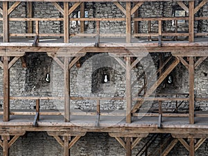 Wooden arcades inside medieval castle Ogrodzieniec