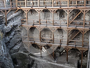 Wooden arcades inside medieval castle Ogrodzieniec