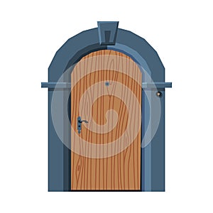 Wooden Arched Door in Vintage Style, Architactural Design Element Vector Illustration