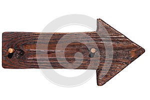 Wooden arrow, the pointer of wood with a wooden gag. Isolated