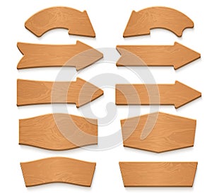 Wooden arrow signboards and wood banners vector cartoon collection