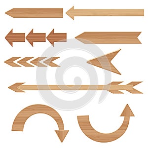 Wooden arrows set vector illustration isolated on white background