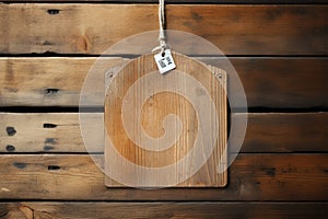 Wooden backdrop with a blank price tag, ready for labeling