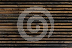 Wooden background of brown boards. Horizontal wooden slats. The texture of the wooden wall. Narrow wood planks