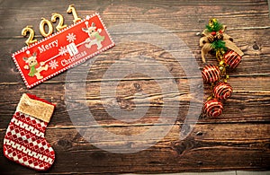 Wooden background with Christmas motifs