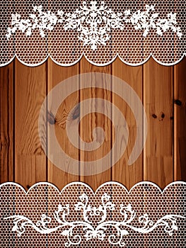 Wooden background with lace frame
