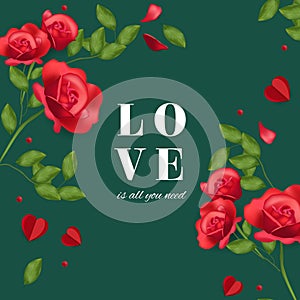 wooden background with love word roses design vector illustration