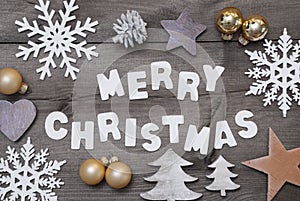 Wooden Background, Merry Christmas, Golden Decoration