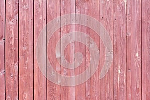 Wooden background, rustic fence with nails and knots painted red brown paint