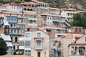 Wooden balconies in Tbilisi.