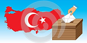 Wooden ballot box with a vote letter and Turkey Ma