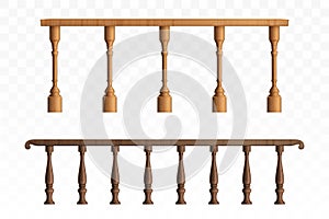 Wooden balustrade and balcony railing or handrails