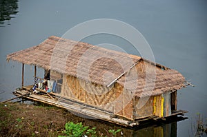 Wooden and Bamboo Raft House in Samprasob River