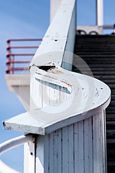 Wooden banister of a lighthouse, details of finnish design