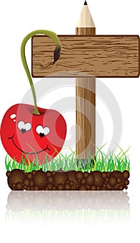 Wooden banner with red cherry