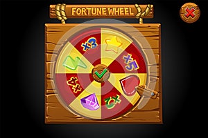 Wooden banner spin the wheel of fortune.