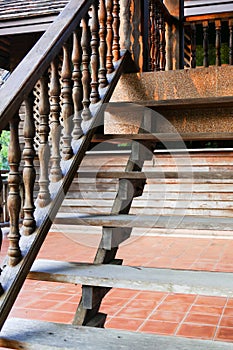 Wooden bannister of the stair photo