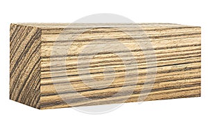 Wooden bar isolated on white background. Zebrano, an exotic wood species