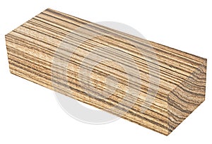 Wooden bar isolated on white background. Zebrano, an exotic wood species