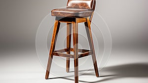 a wooden bar stool with a comfortable seat, emphasizing the texture of the wood