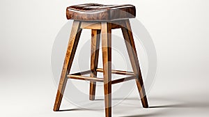 a wooden bar stool with a comfortable seat, emphasizing the texture of the wood
