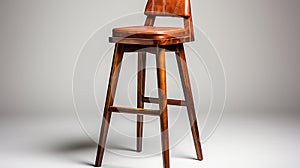 a wooden bar stool with a comfortable seat, emphasizing the texture of the wood