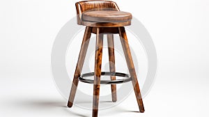 a wooden bar stool with a comfortable seat, emphasizing the texture of the wood