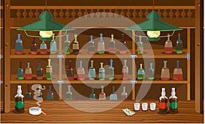 Wooden bar in wild west old style with booze photo