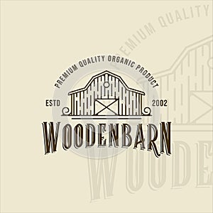 wooden barn logo line art vintage vector illustration template icon graphic design. farm house livestock sign or symbol for