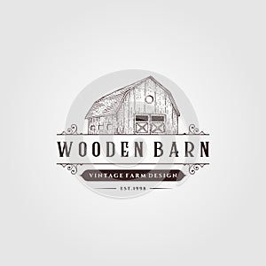 Wooden barn logo vintage illustration design, vintage farm logo design