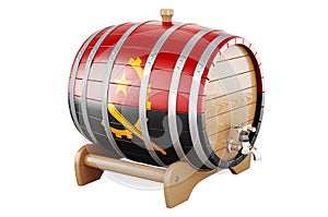 Wooden barrel with Angolan flag, 3D rendering