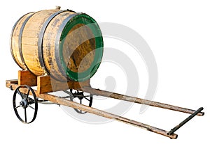 Wooden barrel on cart