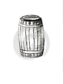 wooden barrel is hand-drawn, can be used as an illustration