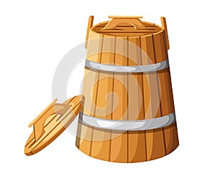 Wooden barrel with handles and lid for hebs illustration isolated on white background website page and mobile app design