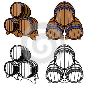 Wooden barrel horizontally stacked set color