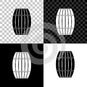 Wooden barrel icon isolated on black, white and transparent background. Alcohol barrel, drink container, wooden keg for