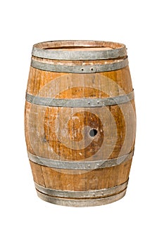 Wooden barrel with iron rings.