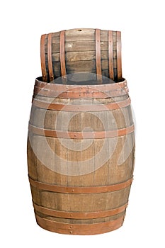 Wooden barrel with iron rings.