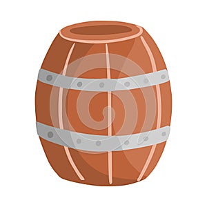 Wooden barrel isolated on white background. Drink container cartoon symbol. Alcohol keg icon