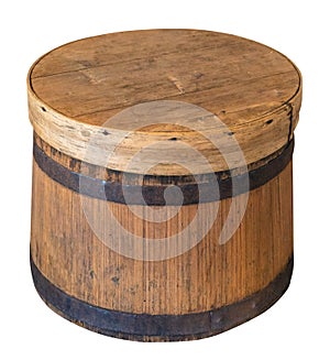 Wooden barrel isolated on a white background. vintage barrel front view. vintage  bowl