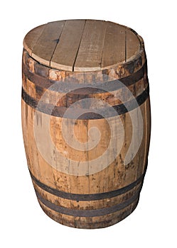 Wooden barrel isolated on white background. vintage wooden barrel of the early 20th century
