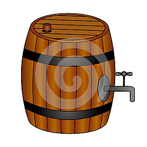 Wooden barrel. Keg of beer. Fresh foamy drink. Colored vector illustration. Isolated background. Saint Patrick Day.