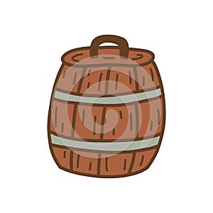 Wooden barrel with lid, tub. Vector hand drawn