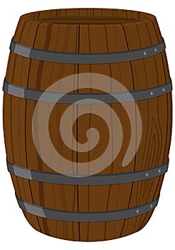 Wooden barrel with metal straps for beer, wiskey or wine vector illustration