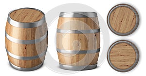 Wooden barrel realistic of isolated white background.