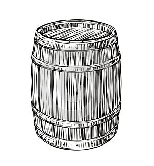 Wooden barrel sketch vintage. Cask for wine and other alcoholic beverage