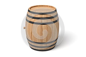 Wooden barrel with spigot on isolated white