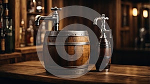 Wooden barrel with a tap for drinks